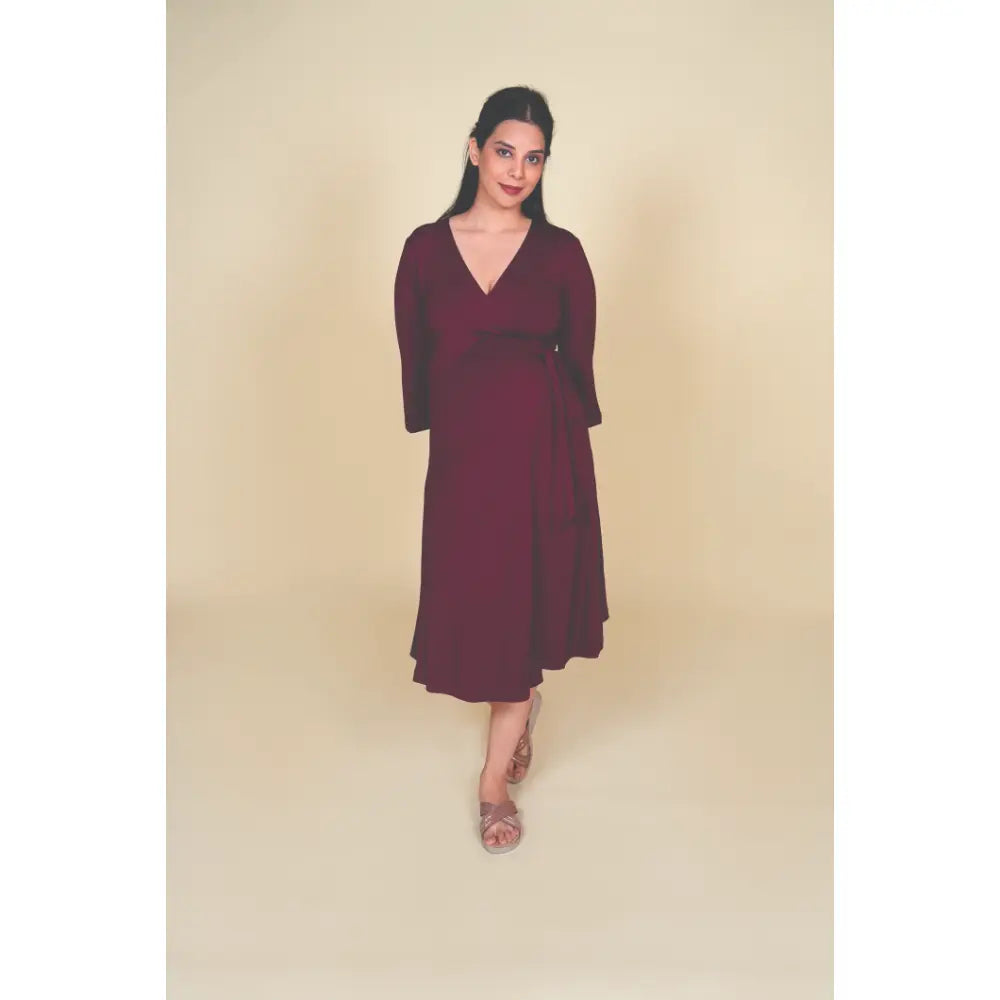 Block Hop Wine Wrap Gown - Wine, Size - L/XL