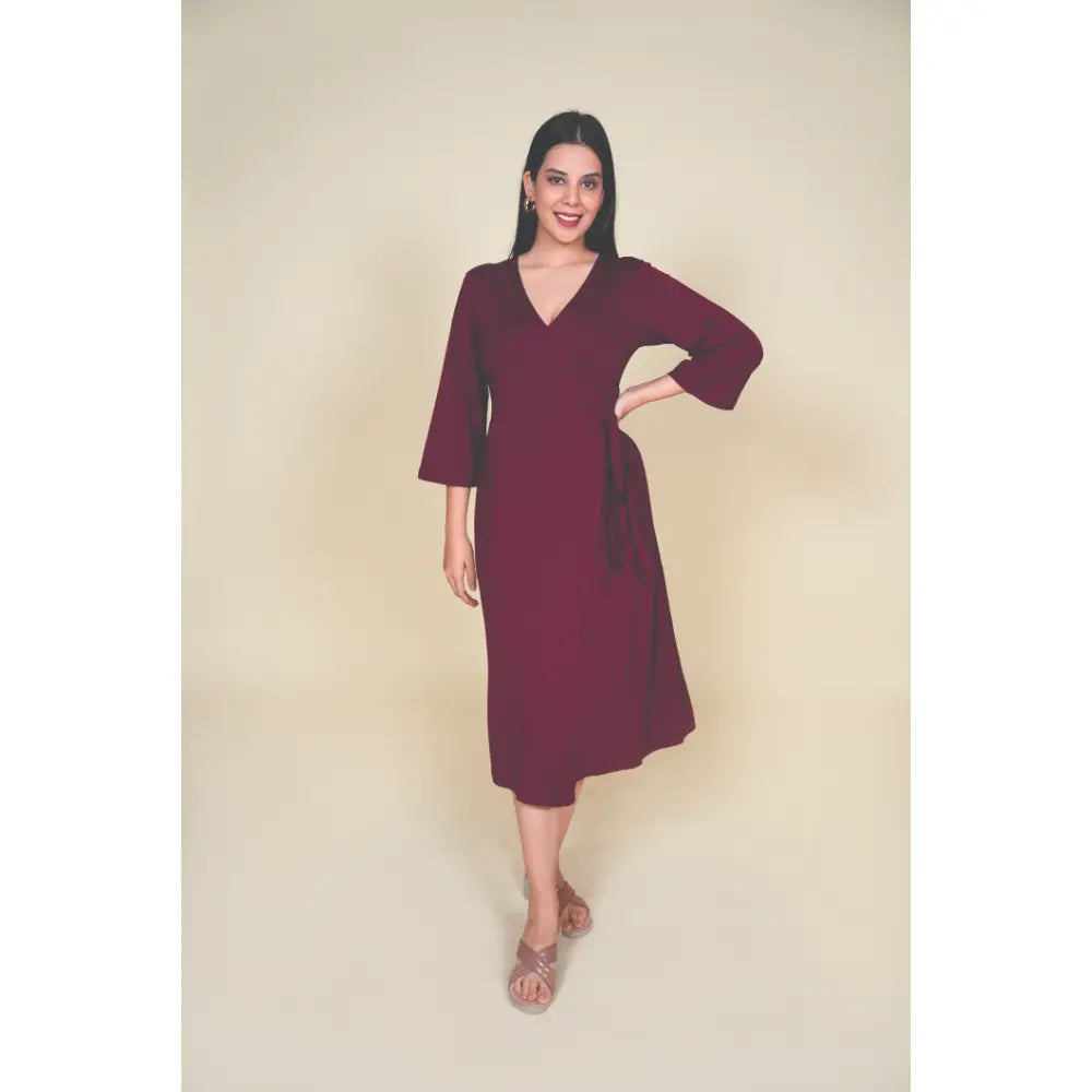 Block Hop Wine Wrap Gown - Wine, Size - L/XL