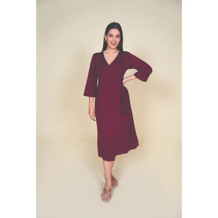 Block Hop Wine Wrap Gown - Wine, Size - L/XL
