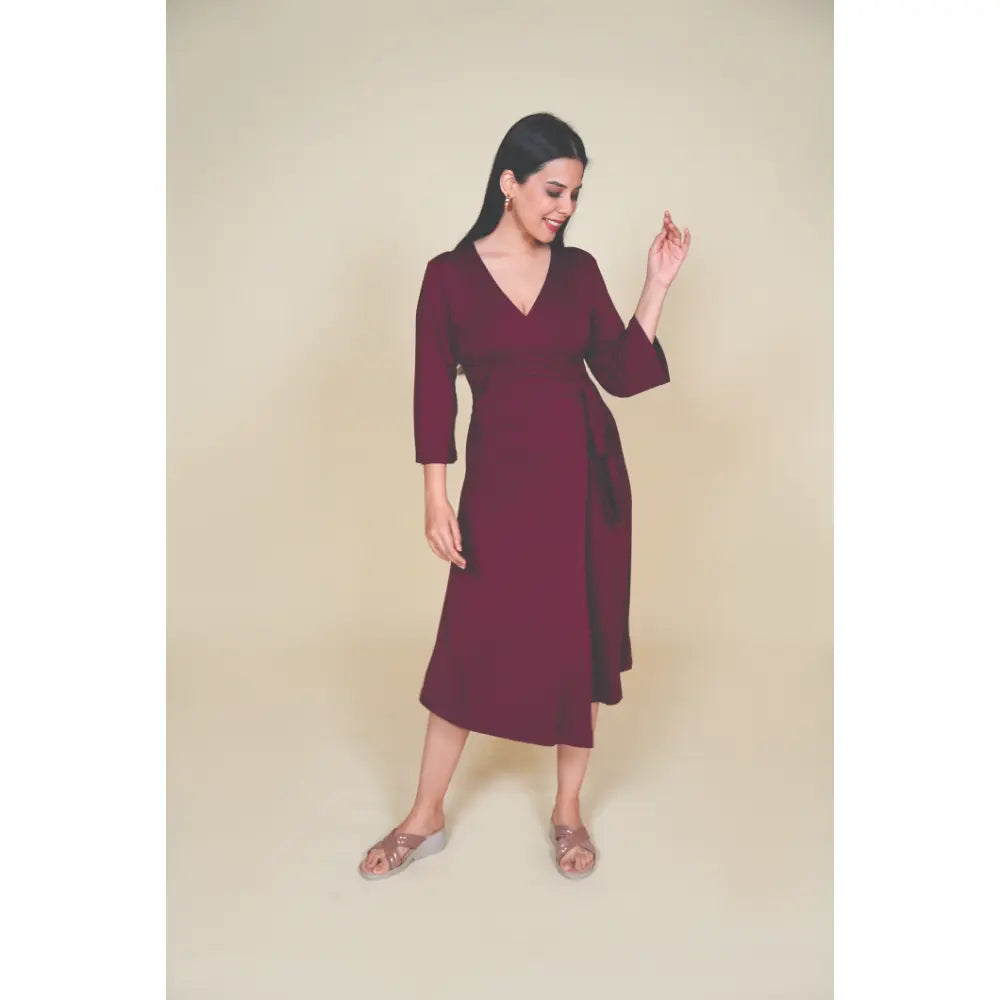 Block Hop Wine Wrap Gown - Wine, Size - XXL/XXXL