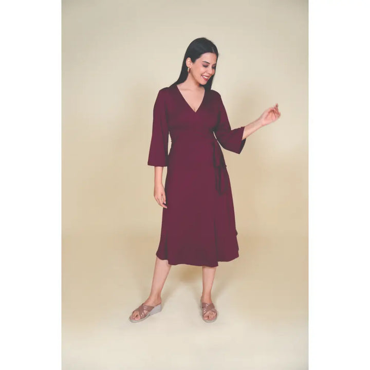 Block Hop Wine Wrap Gown - Wine, Size - S/M