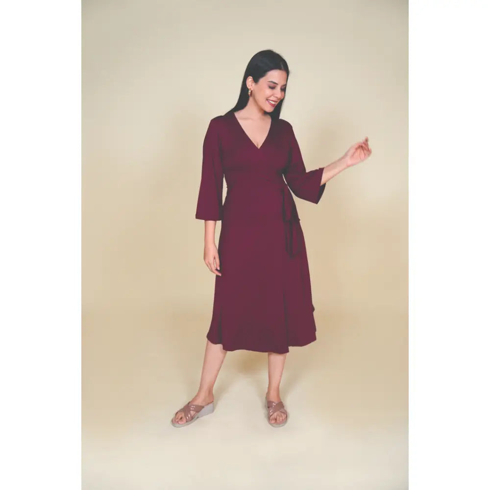 Block Hop Wine Wrap Gown - Wine, Size - XXL/XXXL