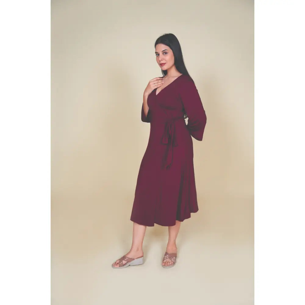 Block Hop Wine Wrap Gown - Wine, Size - S/M