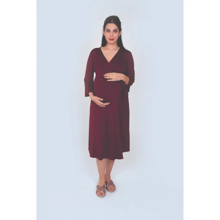 Block Hop Wine Wrap Gown - Wine, Size - XXL/XXXL