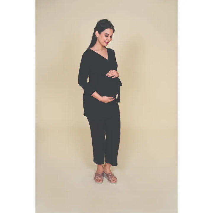 Block Hop Supportive Bamboo Over-the-Bump Leggings for Pregnancy - Black, Size - XL