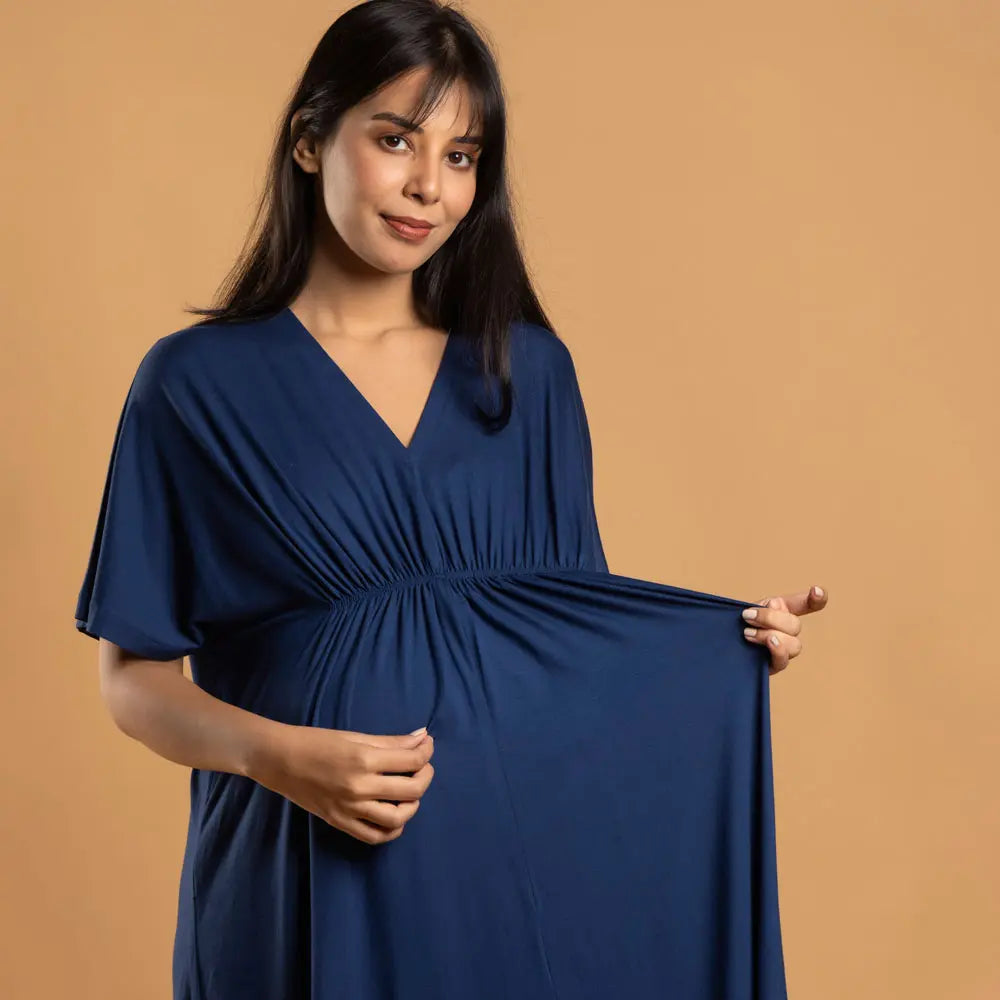 Block Hop Blue Kaftan Dress - Blue, Size - XXL/XXXL
