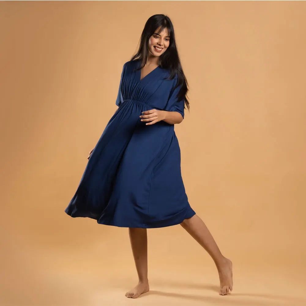 Block Hop Blue Kaftan Dress - Blue, Size - XXL/XXXL