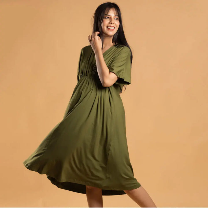Block Hop Olive Kaftan Dress - Olive, Size - XXL/XXXL