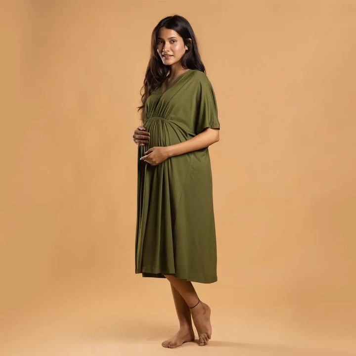 Block Hop Olive Kaftan Dress - Olive, Size - XXL/XXXL