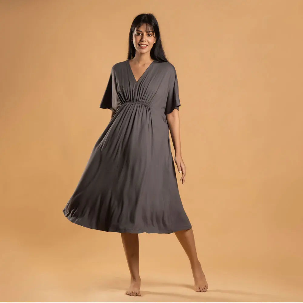 Block Hop Charcoal Grey Kaftan Dress - Charcoal Grey, Size - XXL/XXXL