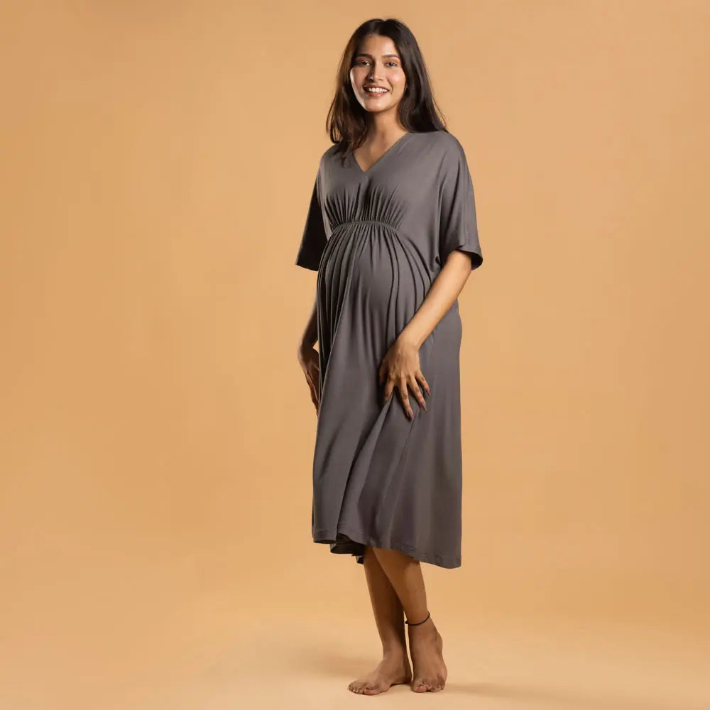 Block Hop Charcoal Grey Kaftan Dress - Charcoal Grey, Size - XXL/XXXL