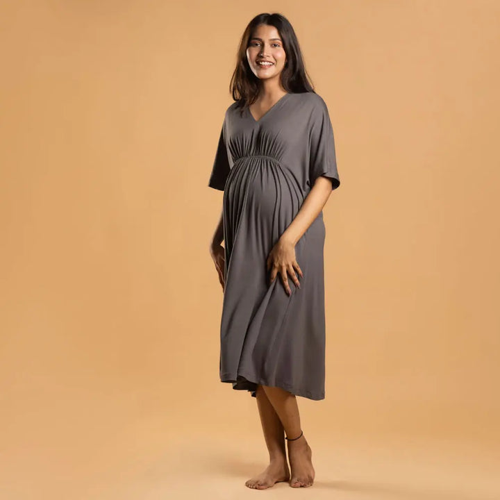 Block Hop Charcoal Grey Kaftan Dress - Charcoal Grey, Size - XXL/XXXL