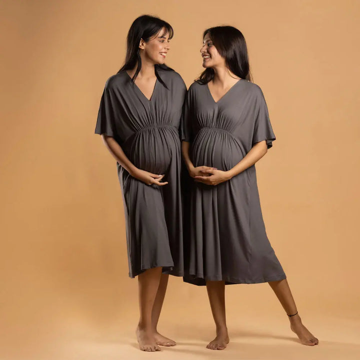 Block Hop Charcoal Grey Kaftan Dress - Charcoal Grey, Size - XXL/XXXL