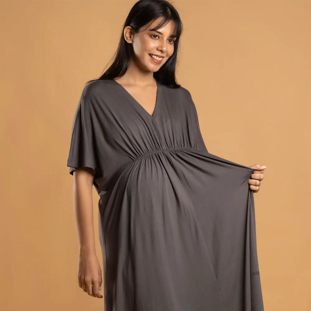 Block Hop Charcoal Grey Kaftan Dress - Charcoal Grey, Size - XXL/XXXL