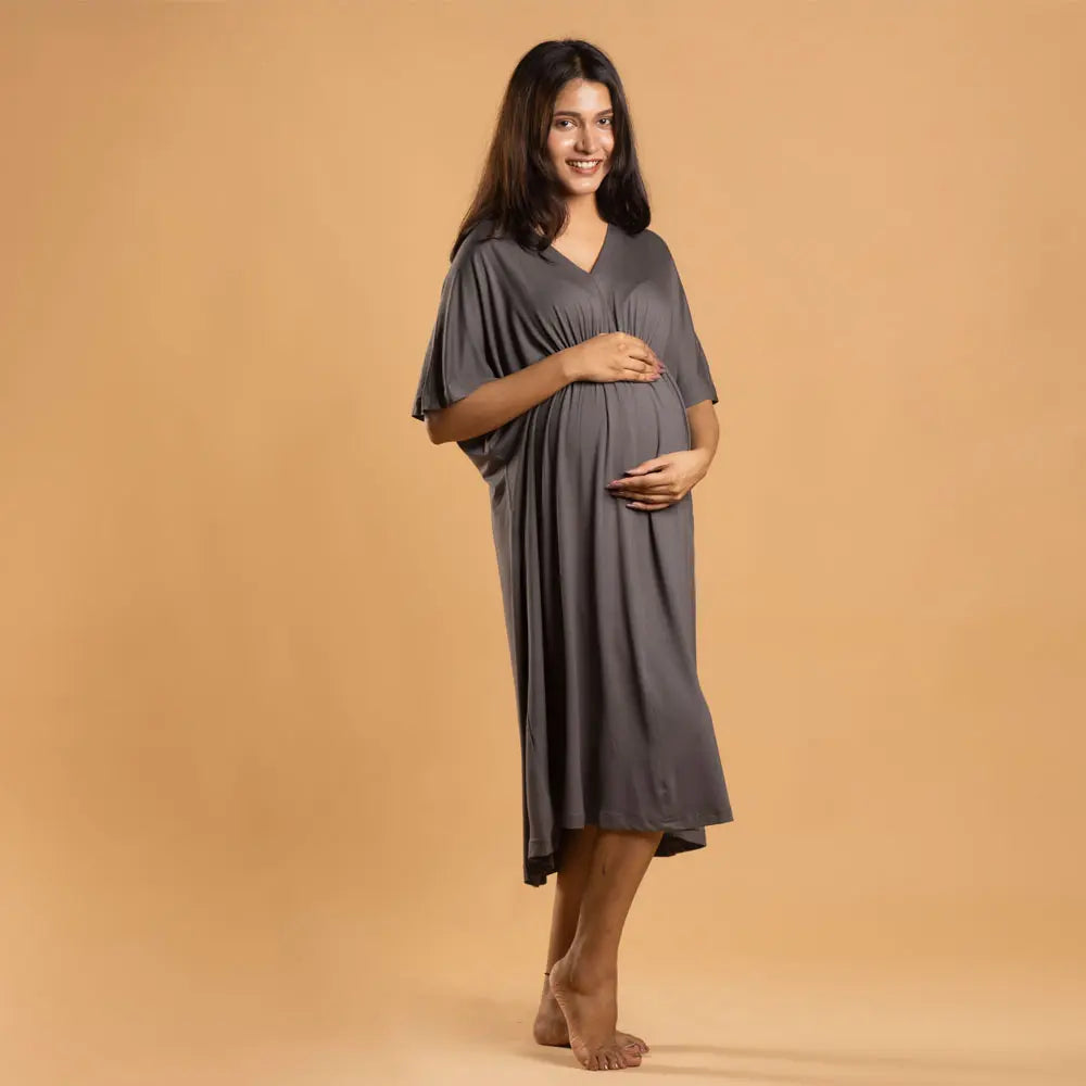 Block Hop Charcoal Grey Kaftan Dress - Charcoal Grey, Size - XXL/XXXL