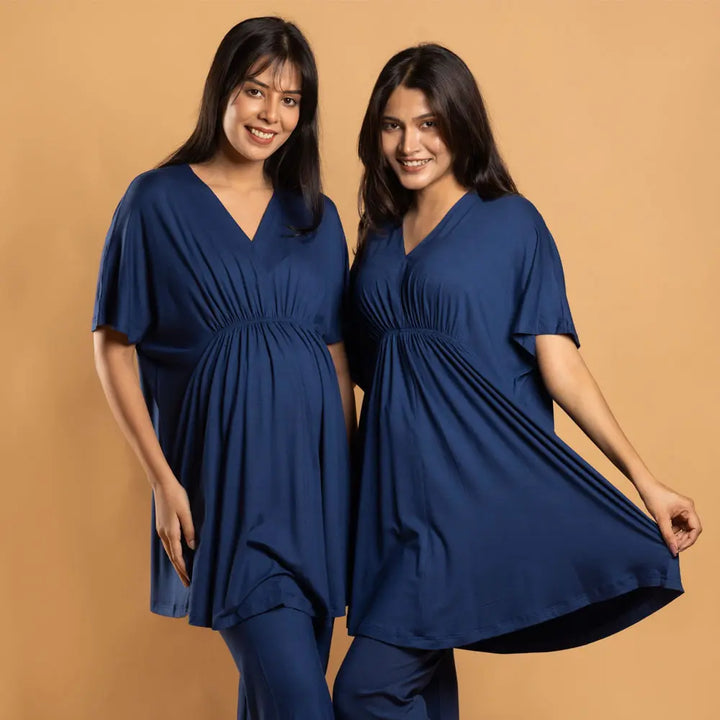 Block Hop Blue Kaftan Top - Blue, Size - XXL/XXXL