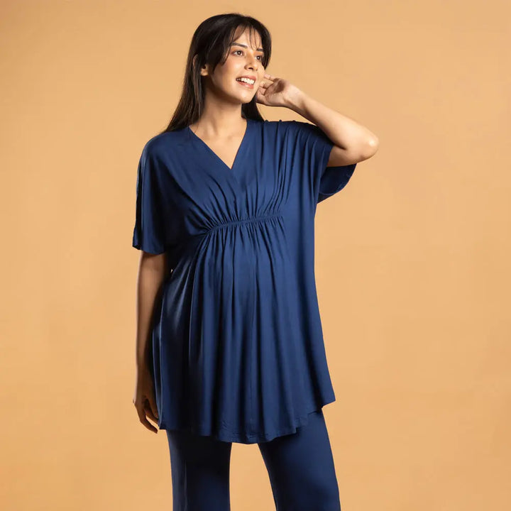 Block Hop Blue Kaftan Top - Blue, Size - XXL/XXXL