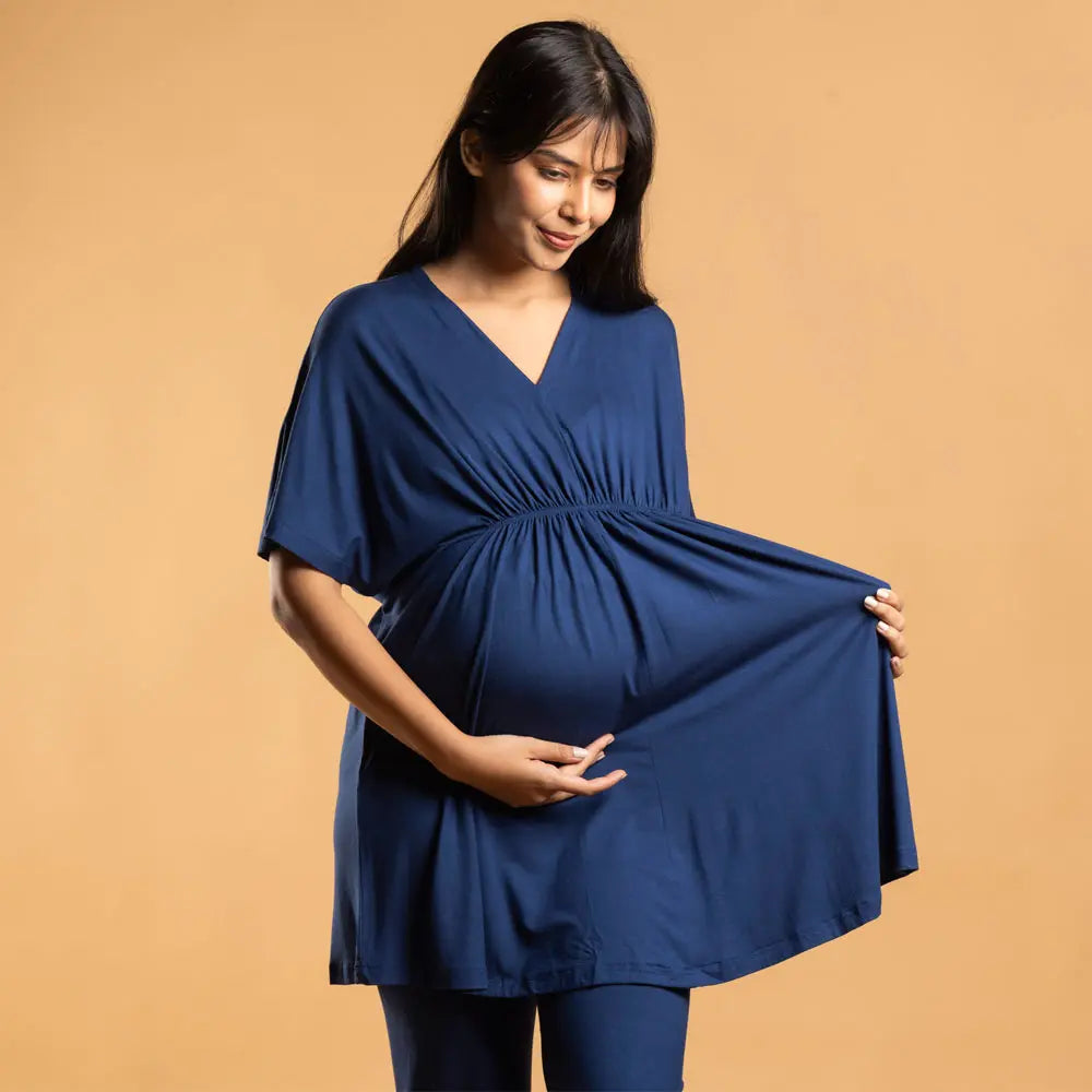 Block Hop Blue Kaftan Top - Blue, Size - XXL/XXXL