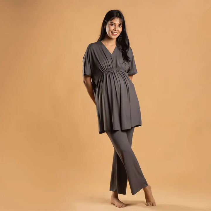 Block Hop Charcoal Grey Kaftan Top - Charcoal Grey, Size - XXL/XXXL