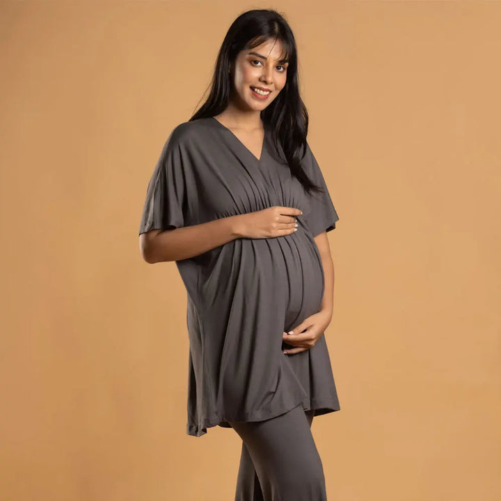 Block Hop Charcoal Grey Kaftan Top - Charcoal Grey, Size - XXL/XXXL
