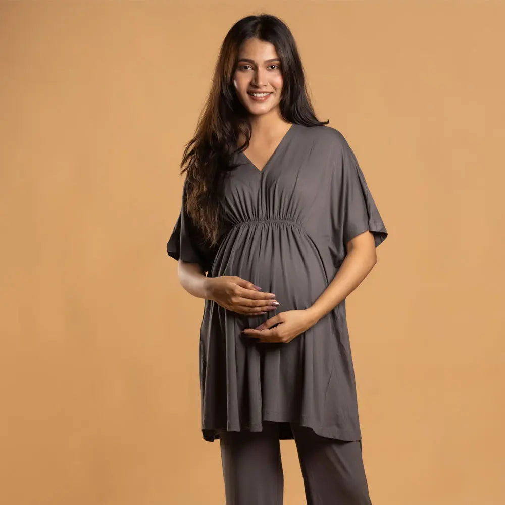 Block Hop Charcoal Grey Kaftan Top - Charcoal Grey, Size - XXL/XXXL