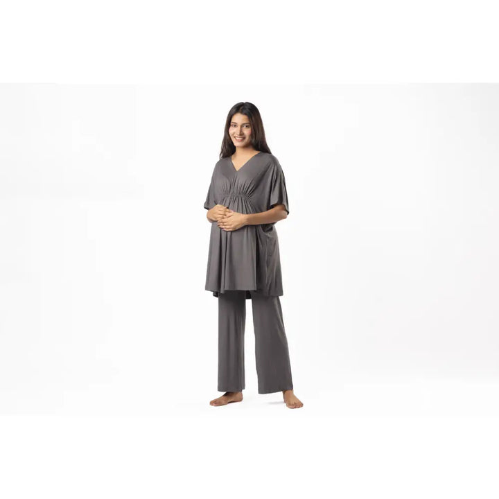 Block Hop Charcoal Grey Kaftan Top - Charcoal Grey, Size - XXL/XXXL