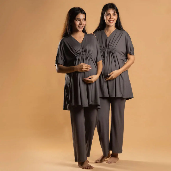 Block Hop Charcoal Grey Kaftan Top - Charcoal Grey, Size - XXL/XXXL