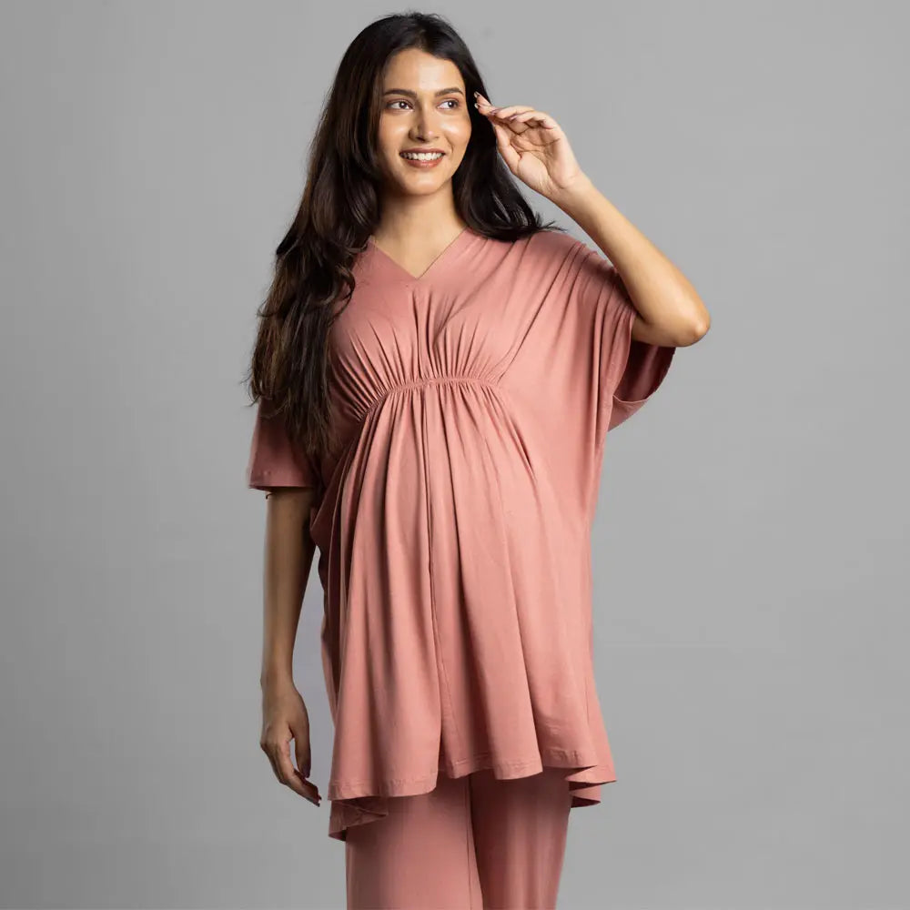 Block Hop Old Rose Kaftan Top - Old Rose, Size - XXL/XXXL