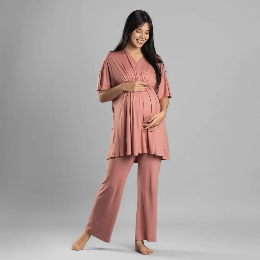 Block Hop Old Rose Kaftan Top - Old Rose, Size - XXL/XXXL