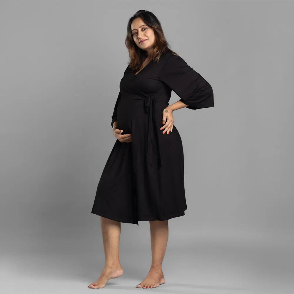Block Hop Black Wrap Gown - Black, Size - XXL/XXXL