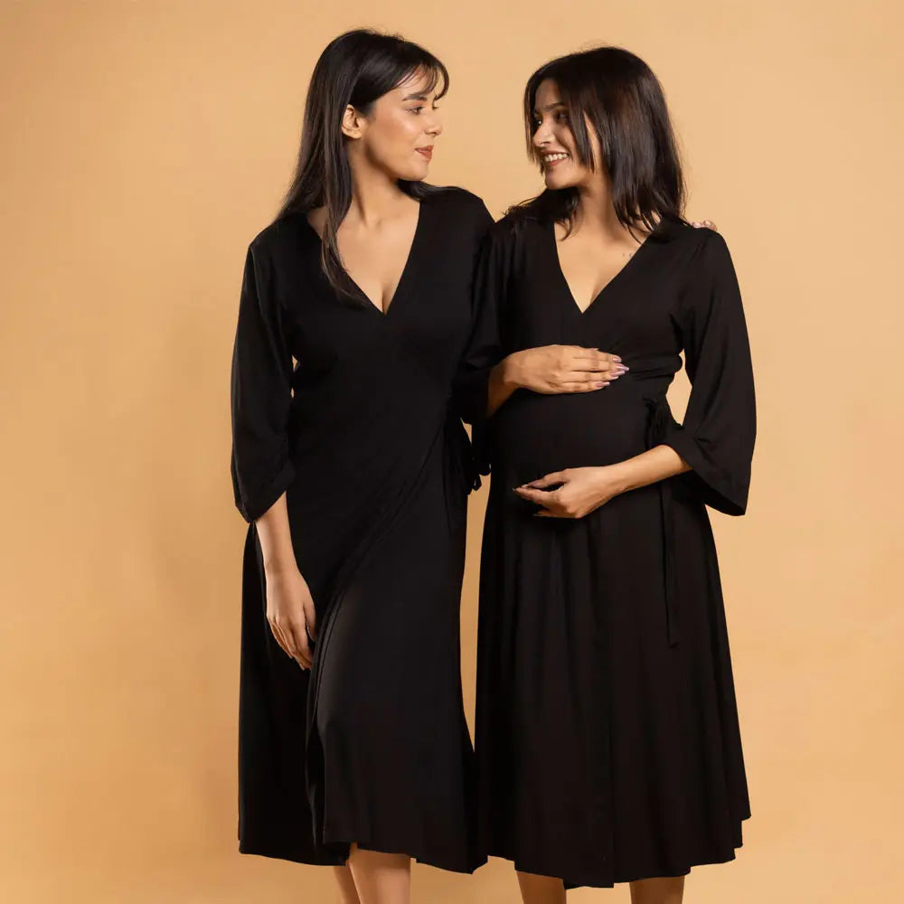Block Hop Black Wrap Gown - Black, Size - XXL/XXXL