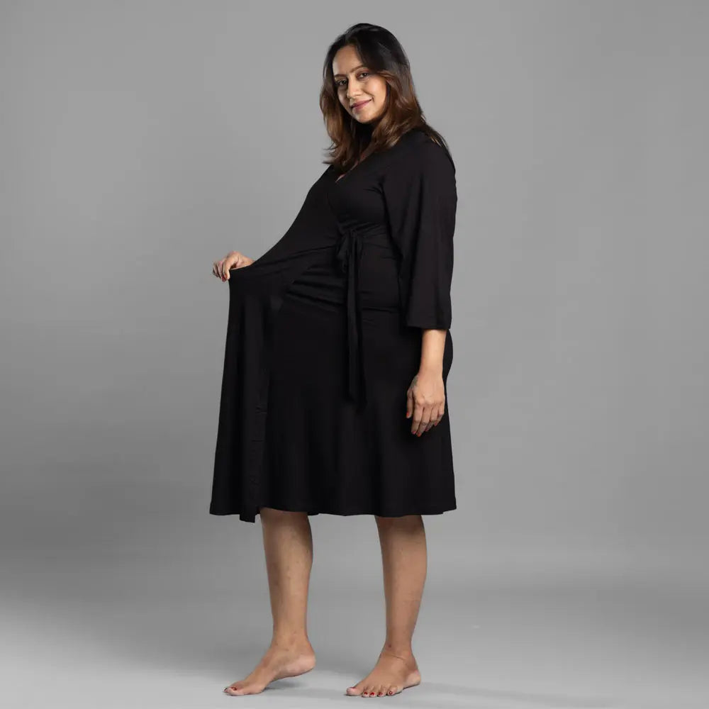 Block Hop Black Wrap Gown - Black, Size - XXL/XXXL