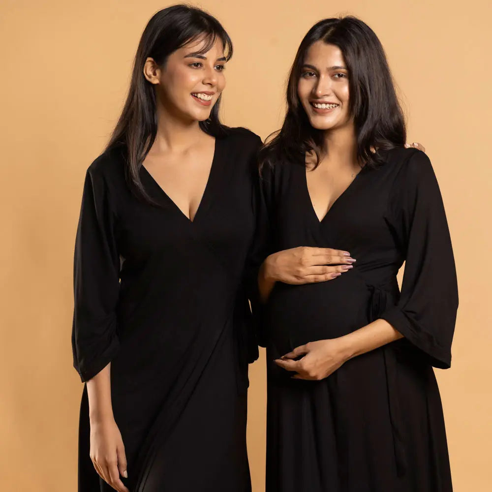 Block Hop Black Wrap Gown - Black, Size - XXL/XXXL