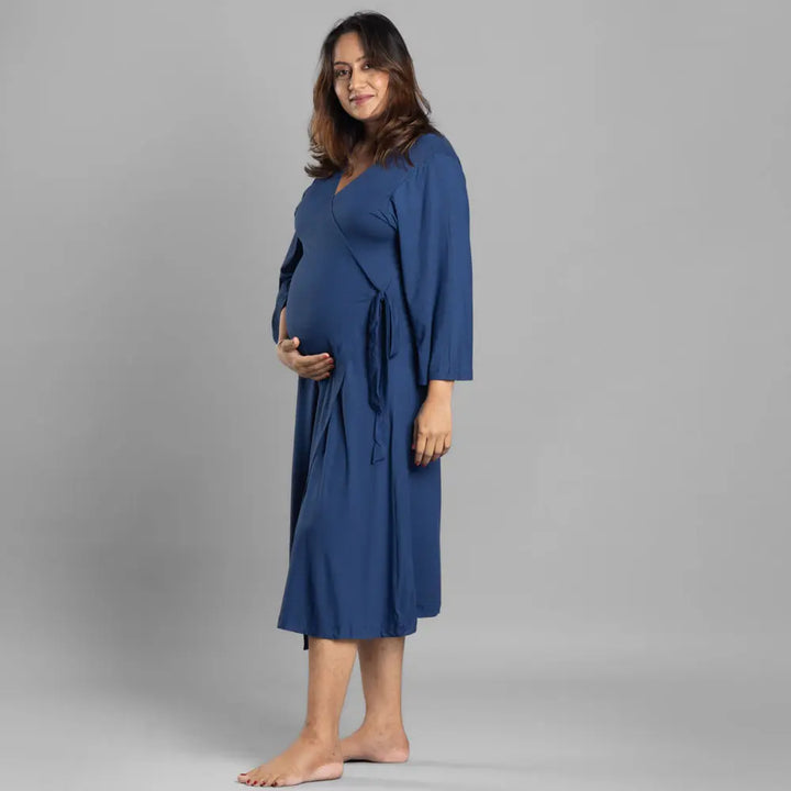 Block Hop Blue Wrap Gown - Blue, Size - XXL/XXXL
