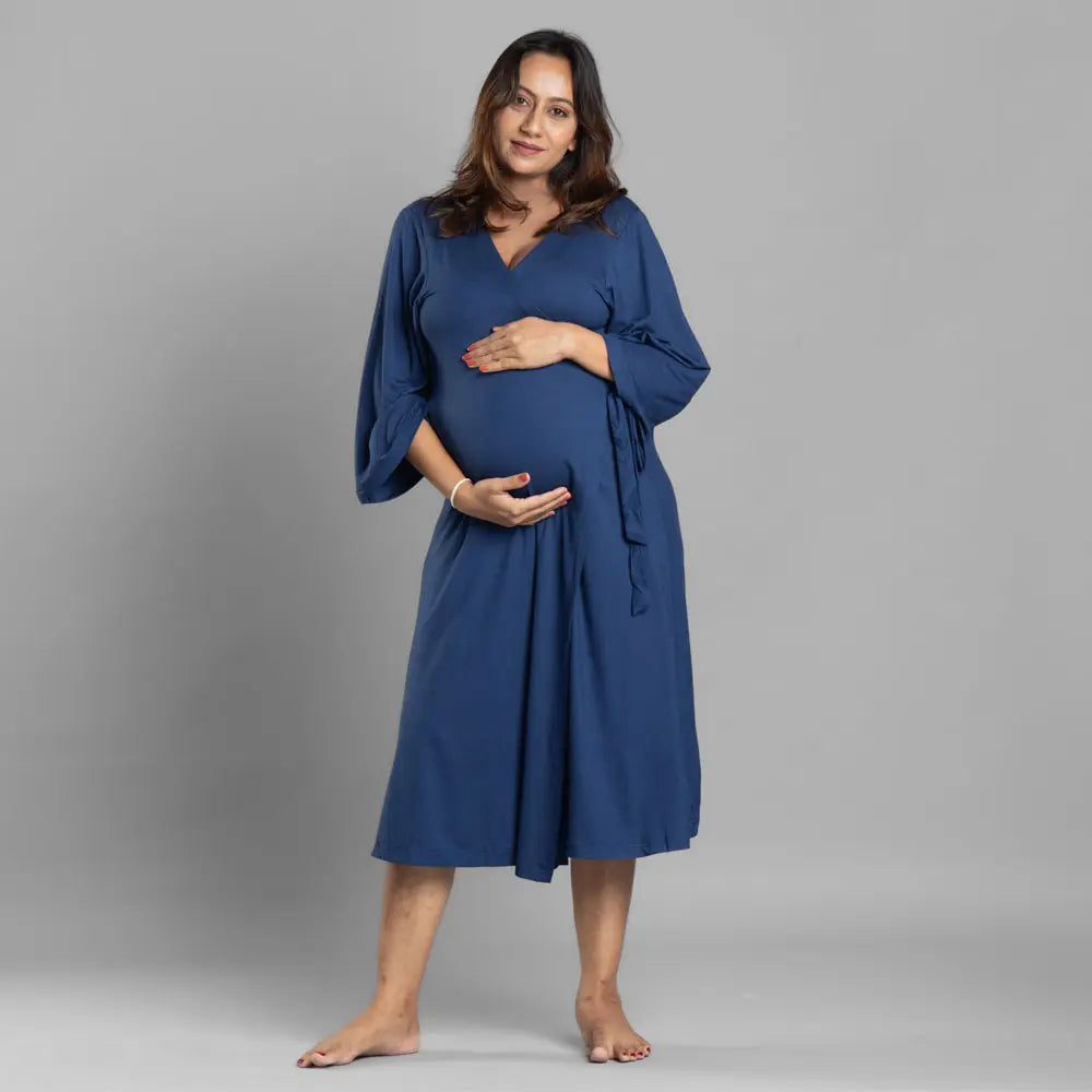 Block Hop Blue Wrap Gown - Blue, Size - XXL/XXXL