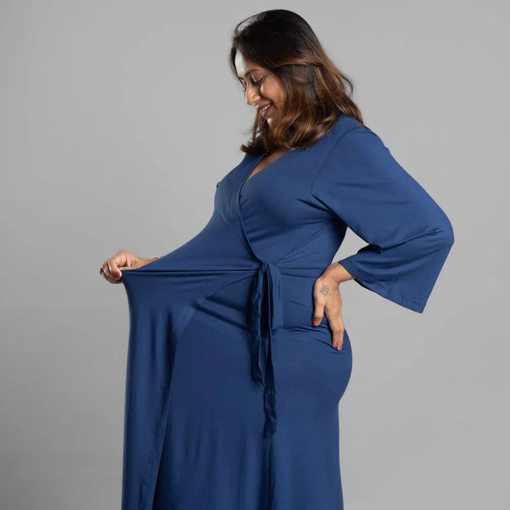 Block Hop Blue Wrap Gown - Blue, Size - XXL/XXXL