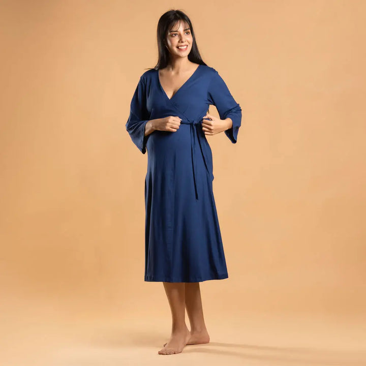 Block Hop Blue Wrap Gown - Blue, Size - XXL/XXXL