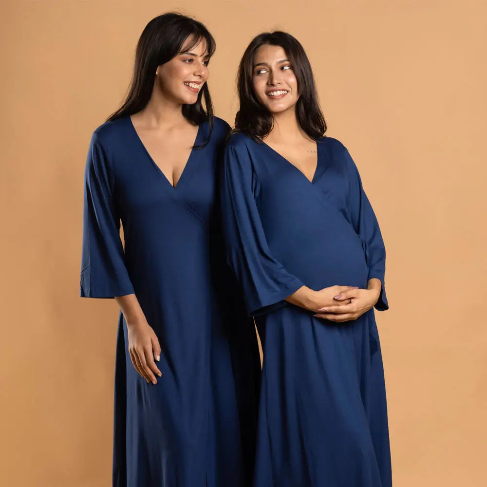 Block Hop Blue Wrap Gown - Blue, Size - XXL/XXXL