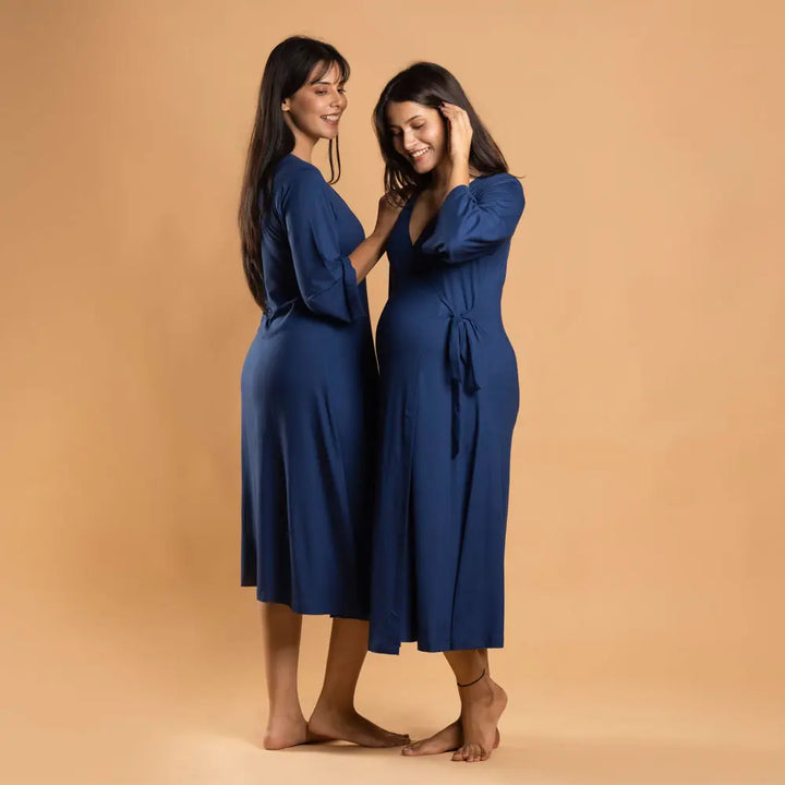 Block Hop Blue Wrap Gown - Blue, Size - XXL/XXXL