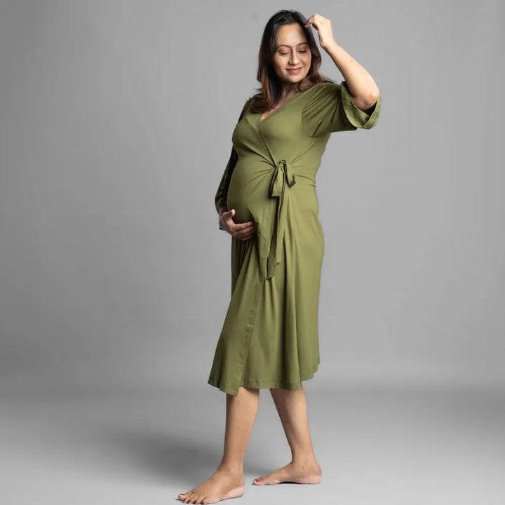 Block Hop Olive Wrap Gown - Olive, Size - XXL/XXXL