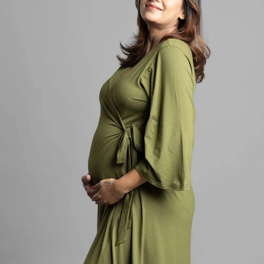 Block Hop Olive Wrap Gown - Olive, Size - XXL/XXXL
