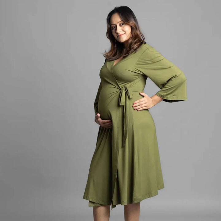 Block Hop Olive Wrap Gown - Olive, Size - XXL/XXXL