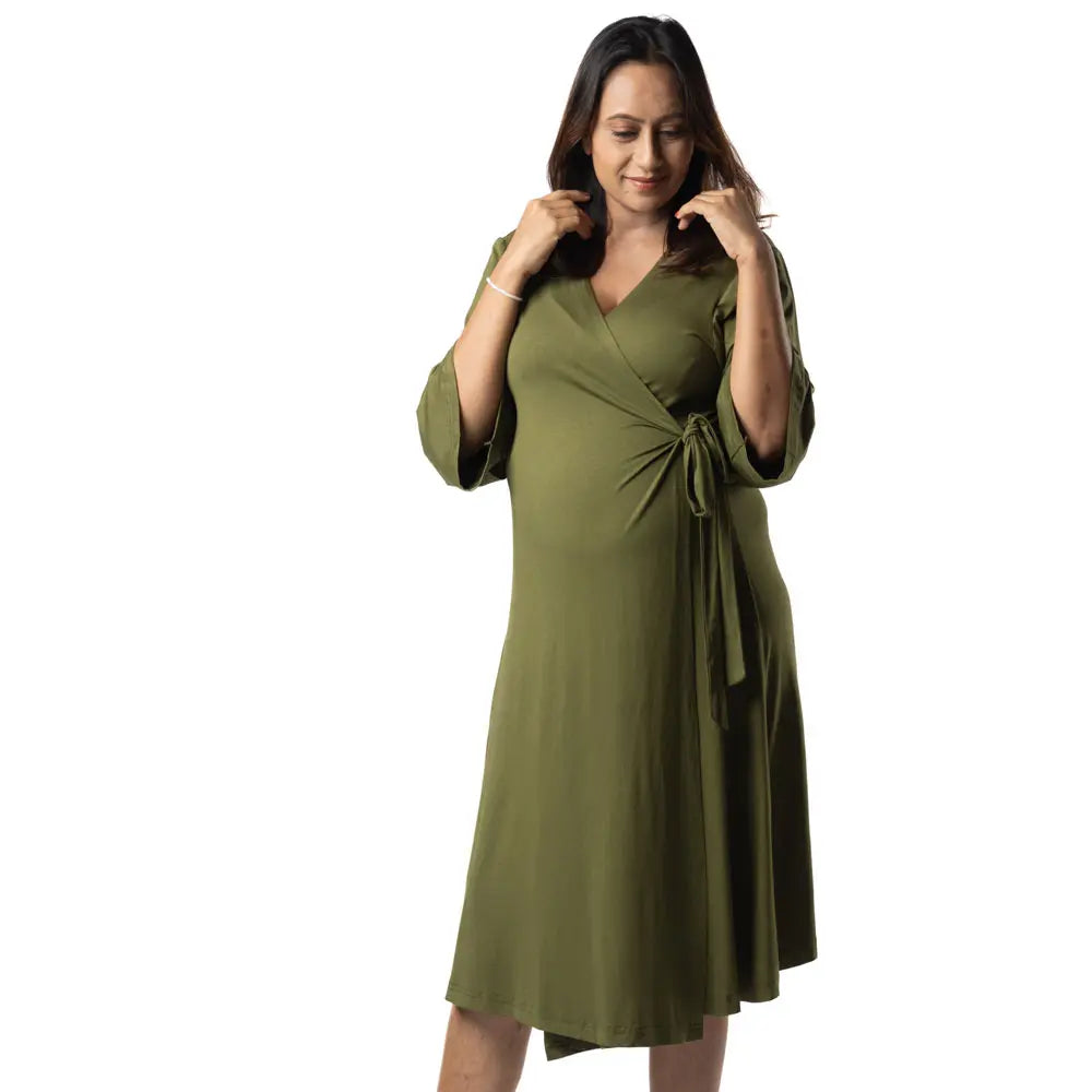 Block Hop Olive Wrap Gown - Olive, Size - XXL/XXXL