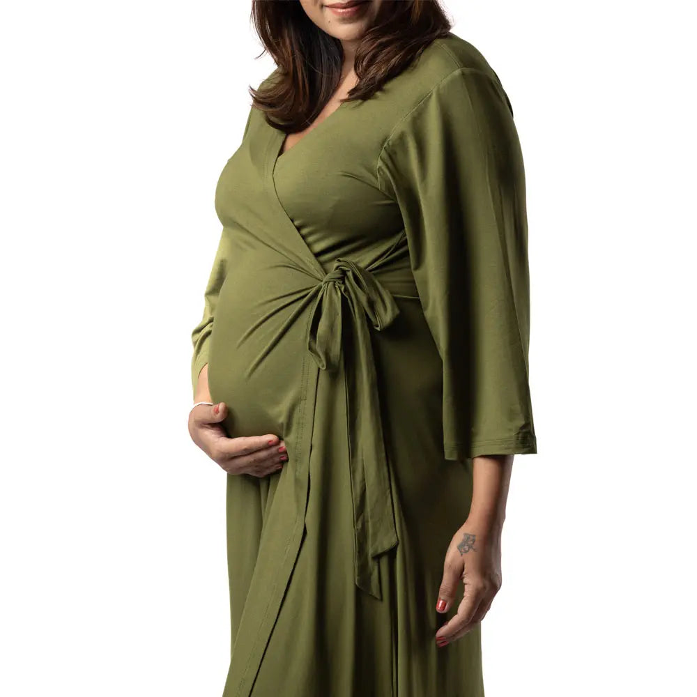 Block Hop Olive Wrap Gown - Olive, Size - XXL/XXXL