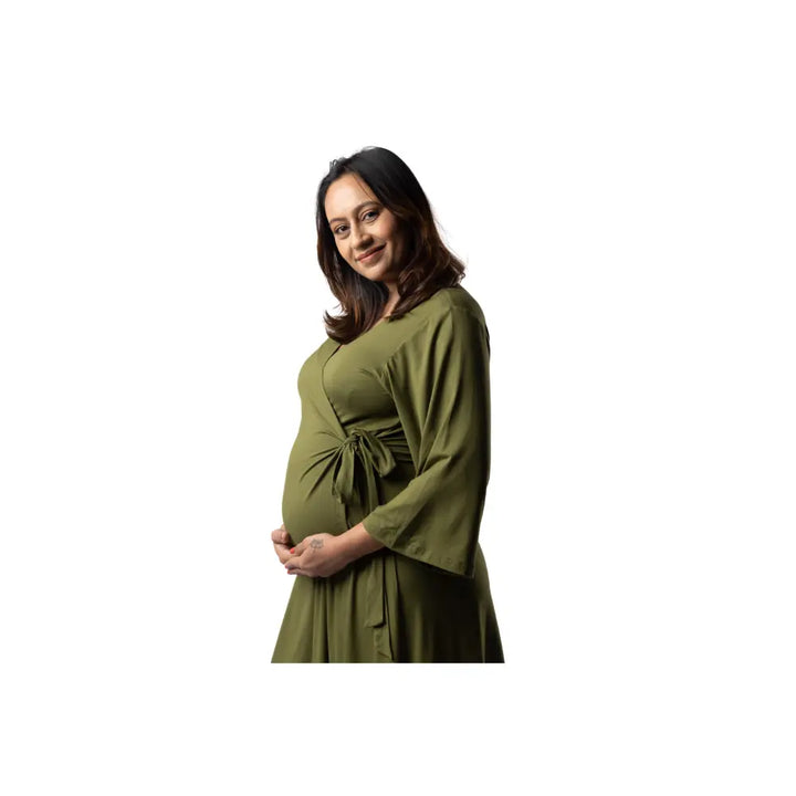 Block Hop Olive Wrap Gown - Olive, Size - XXL/XXXL