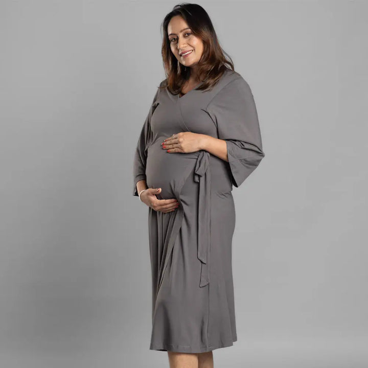 Block Hop Charcoal Grey Wrap Gown - Charcoal Grey, Size - XXL/XXXL