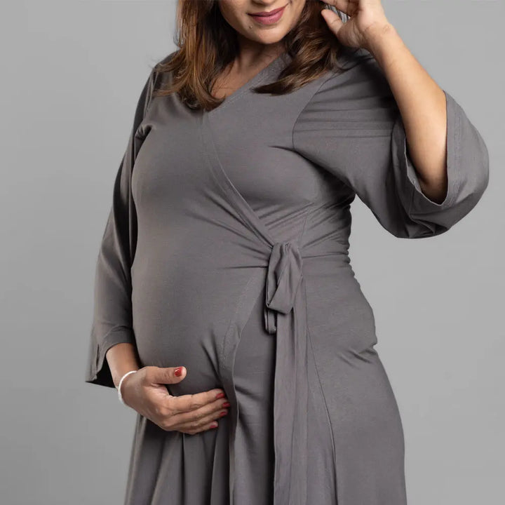 Block Hop Charcoal Grey Wrap Gown - Charcoal Grey, Size - XXL/XXXL