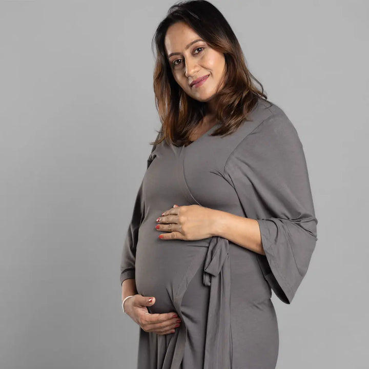 Block Hop Charcoal Grey Wrap Gown - Charcoal Grey, Size - XXL/XXXL