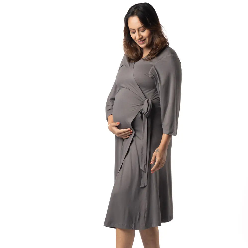 Block Hop Charcoal Grey Wrap Gown - Charcoal Grey, Size - XXL/XXXL