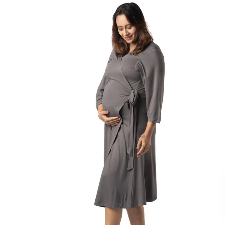 Block Hop Charcoal Grey Wrap Gown - Charcoal Grey, Size - XXL/XXXL